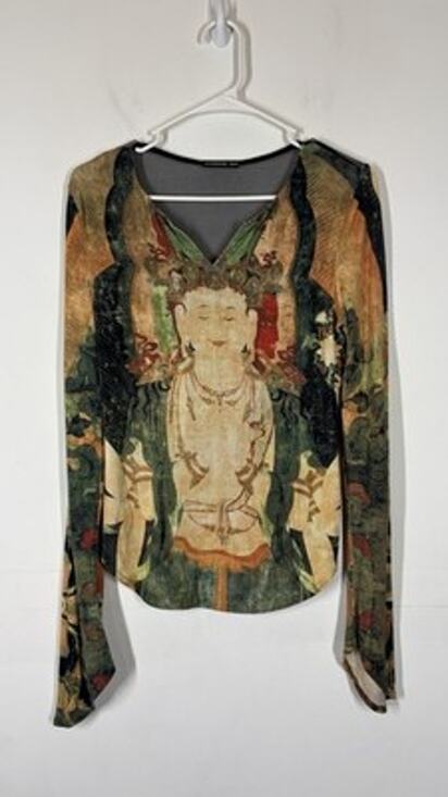 Vivienne Tam Tops - RARE VTG Vivienne Tam Buddha Mesh Back Long Sleeve Top XS? SEE MEASUREMENTS